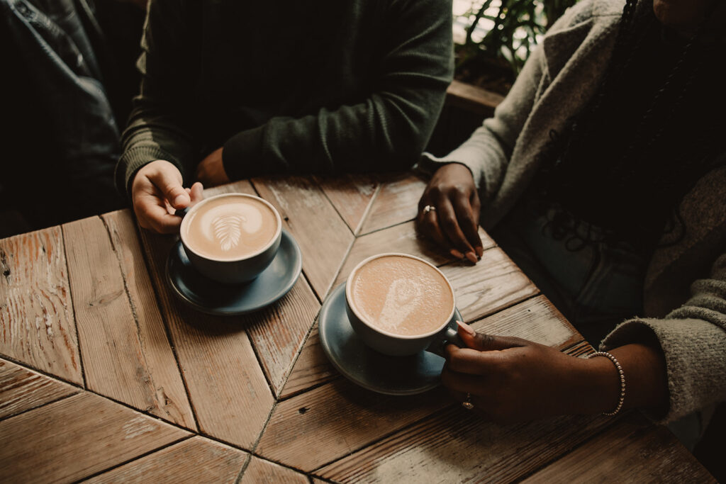 coffee date engagement session at Artifact Coffee